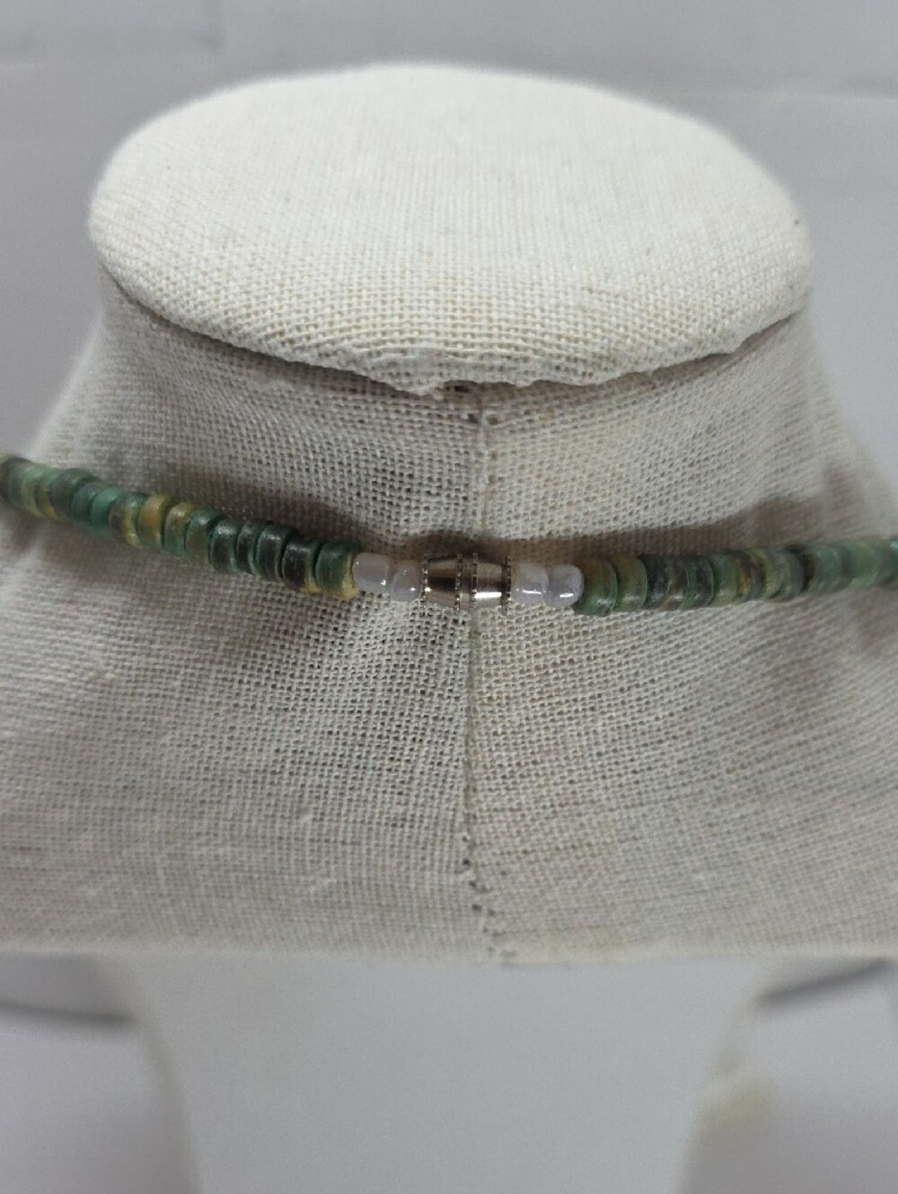 Hand Crafted Green, White and Beige Leaf Pendant Necklace - Picture 6 of 10